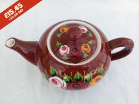Teapot - Brown - hand-painted with traditional canal rose designs.